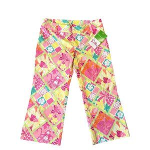 Lilly Pulitzer Vtg White Label Hula Monkey Diamond Pattern Rachel Capri Pants 0